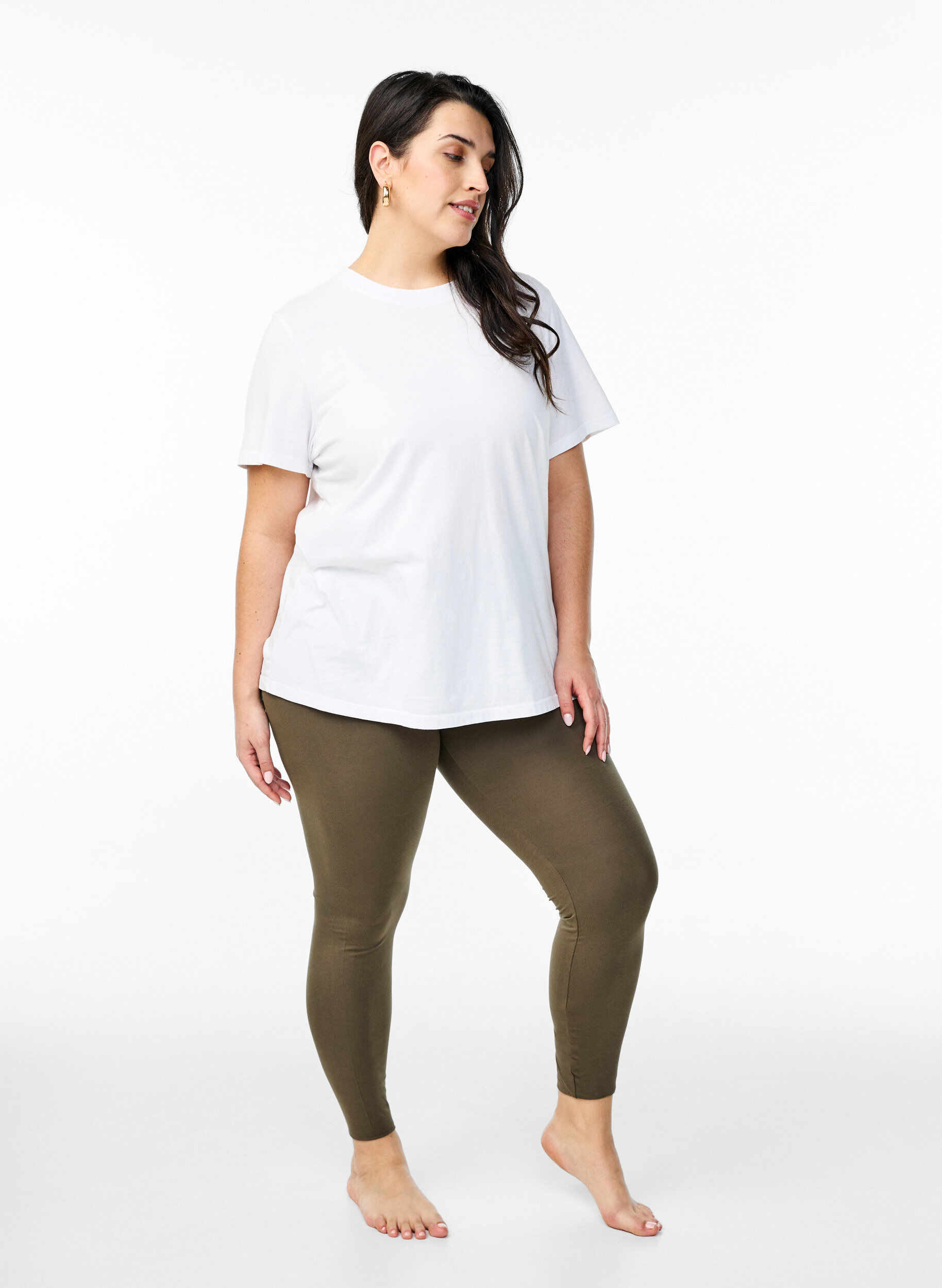 Zizzi Legginsy basic z wiskozy, Zielony, Model image number 1
