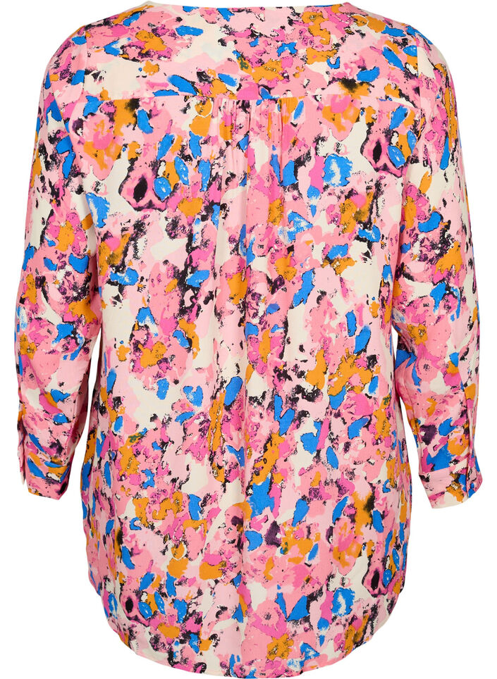 Long printed shirt in viscose, Rosebloom GraphicAOP, Packshot image number 1