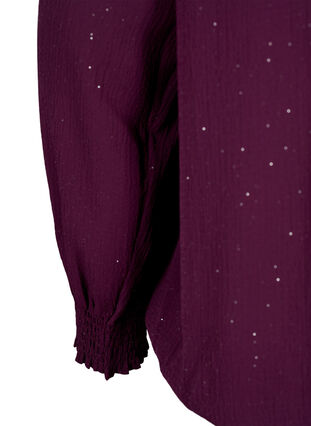 FLASH – brokatowa bluzka z dlugim rekawem i marszczeniami, Purple w. Silver, Packshot image number 3