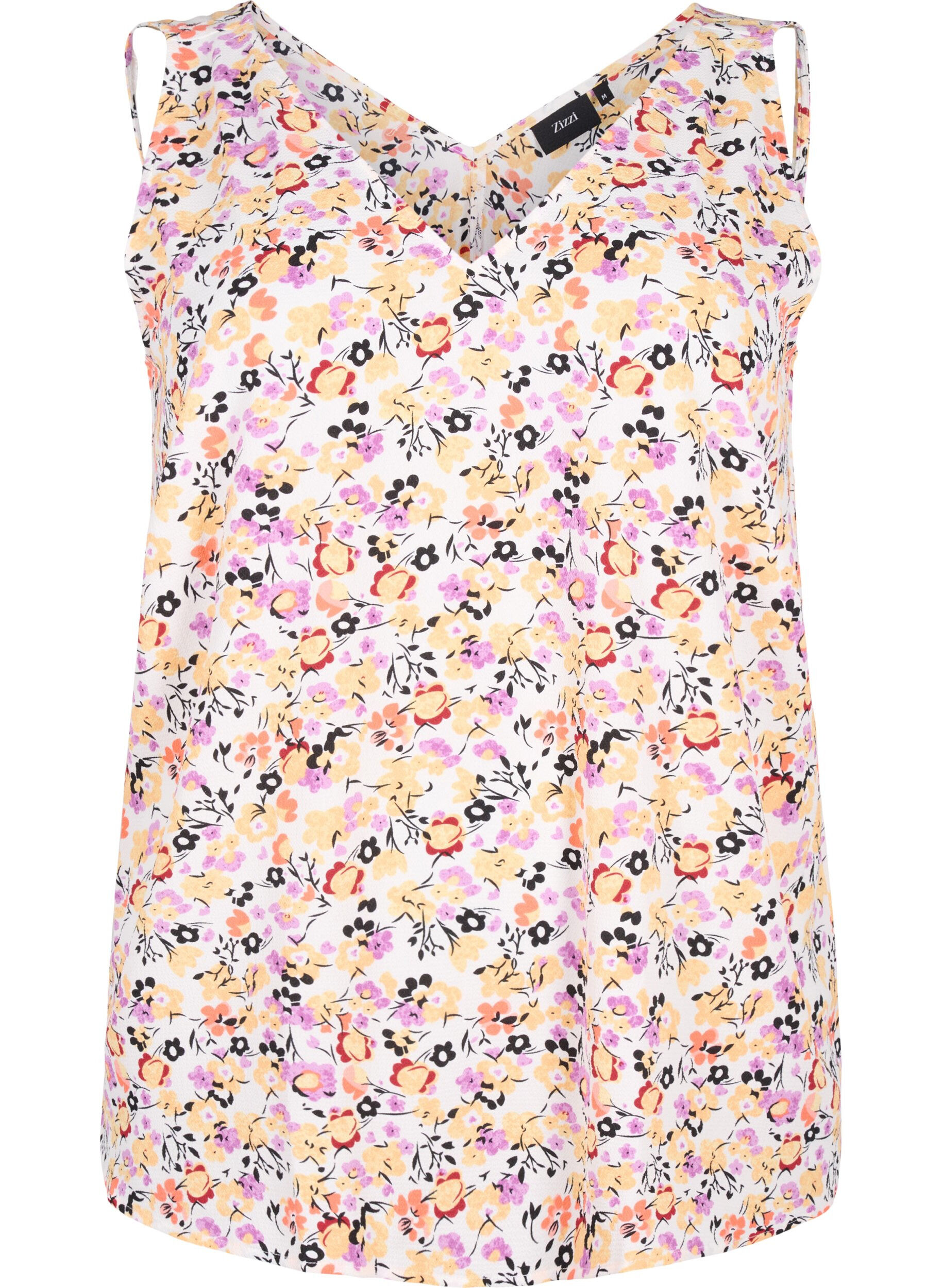 Zizzi Top w kwiaty z dekoltem w serek, Off White Flower AOP, Packshot image number 0