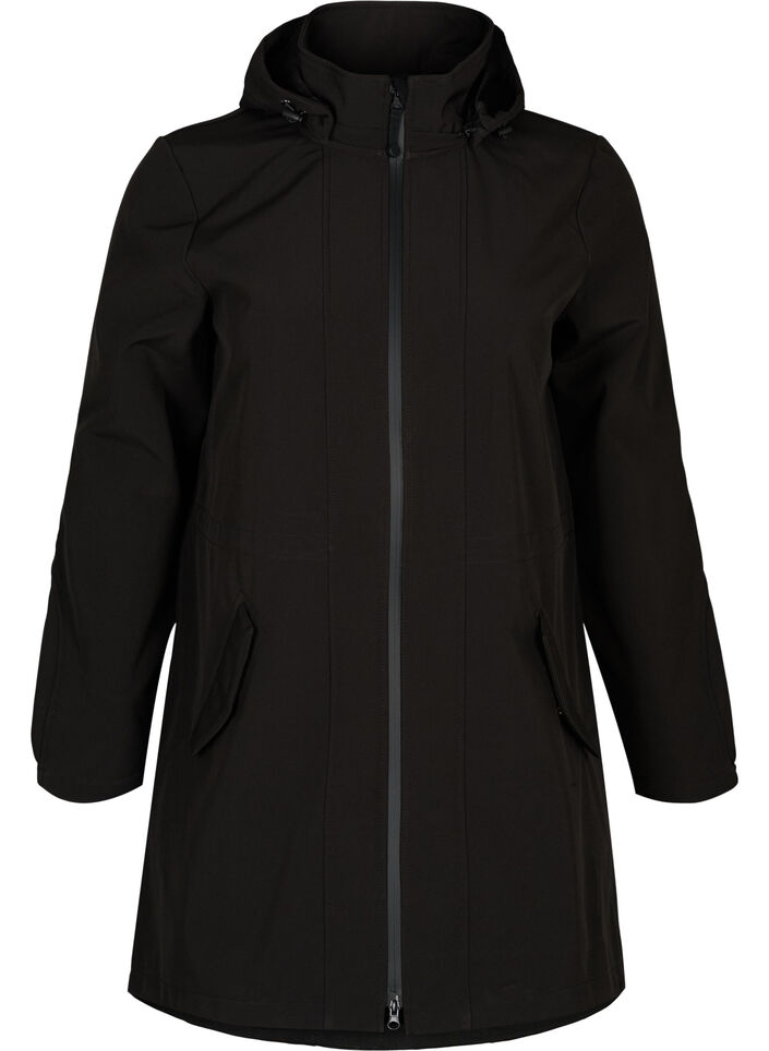 Kurtka softshell z kapturem, Black solid, Packshot image number 0