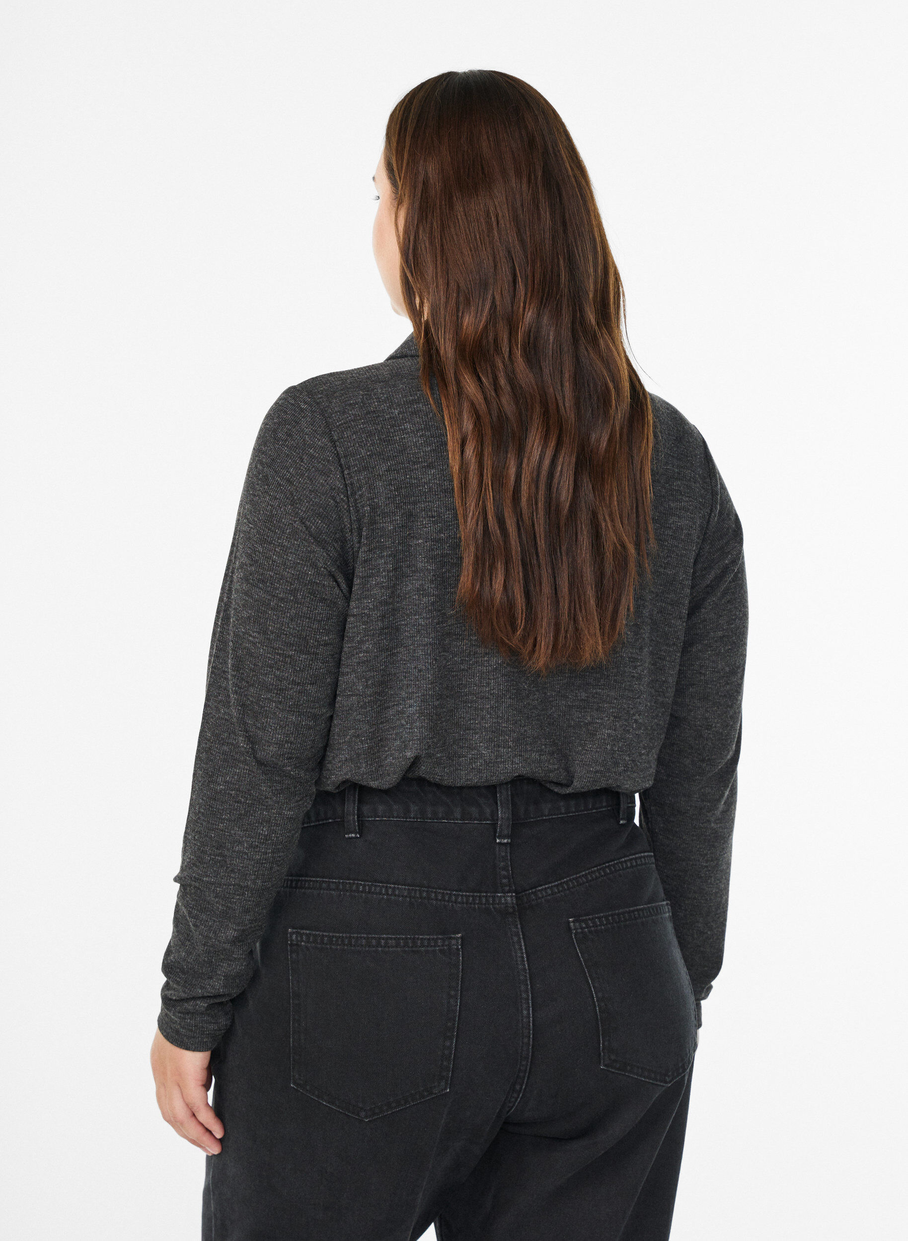 Zizzi Polo z dlugim rekawem z zeberkowanej jakosci, Ciemnoszary, Model image number 2