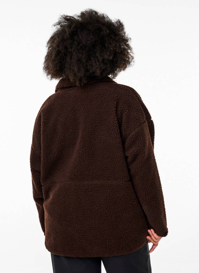 Kurtka teddy z polaru o sportowym fasonie z zamkiem blyskawicznym, Brązowy, Model image number 2