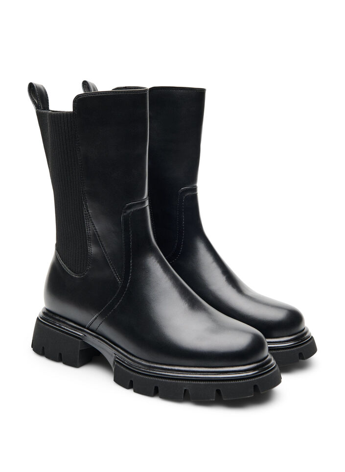 Buty Chelsea z grubejsza podeszwa i lam&oacute;wkami z ryflowanej gumy, Czarne, Packshot image number 1
