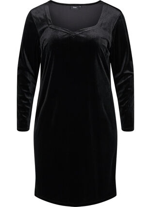 Welurowa sukienka z dlugimi rekawami, Black, Packshot image number 0