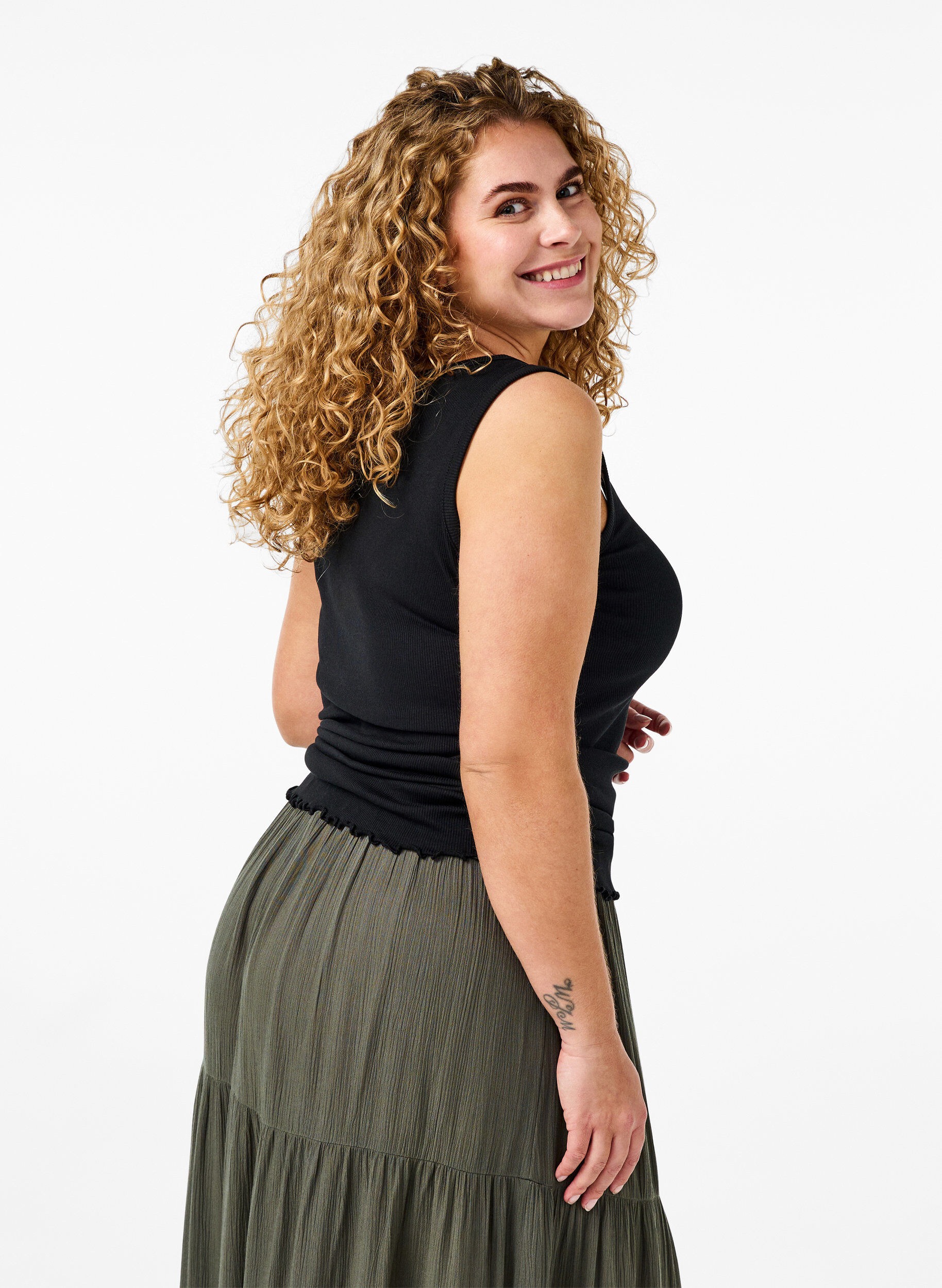 Zizzi Prazkowany top z&nbsp;guzikami, Black, Model image number 0