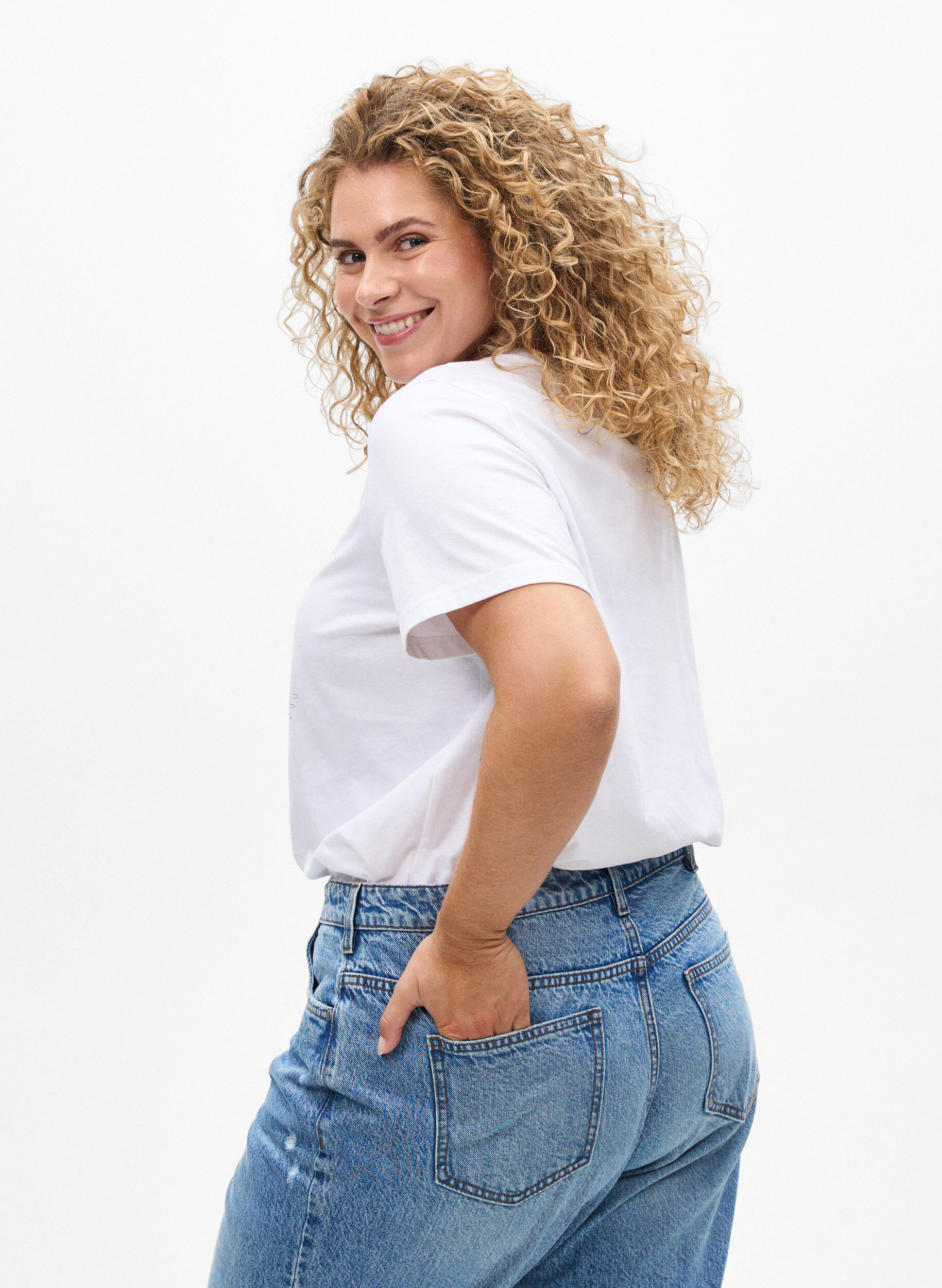 Zizzi Koszulka bawelniana z nadrukiem z przodu, Biały, Model image number 2