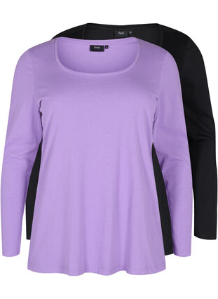 Podstawowa bawelniana bluzka (2-pack), Paisley Purple/Black, Packshot image number 0