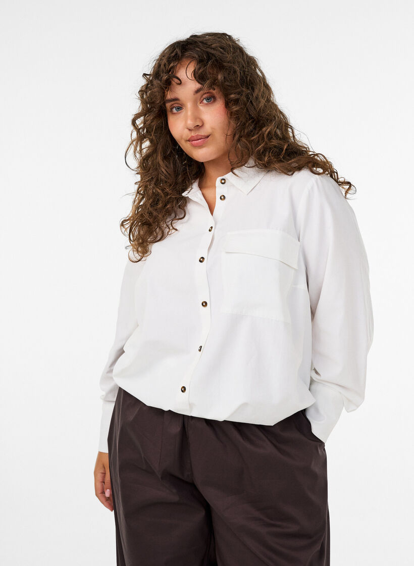 Koszula z kieszenia na piersi o balonowym kroju, Biały, Model image number 0