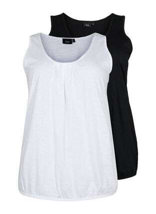 2-pack bawelniany top z koronkowym wykonczeniem, Bright White / Black, Packshot image number 0