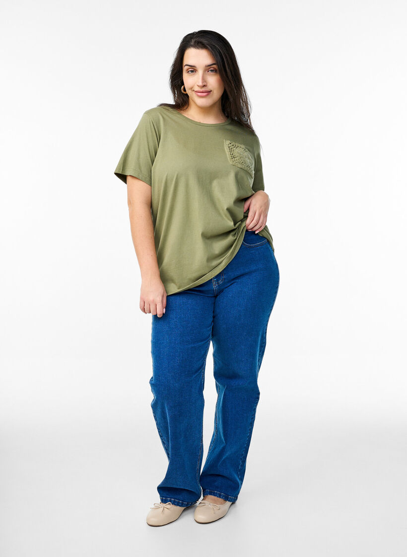 Koszulka z bawelny organicznej z kieszenia na piersi, Zielony, Model image number 1