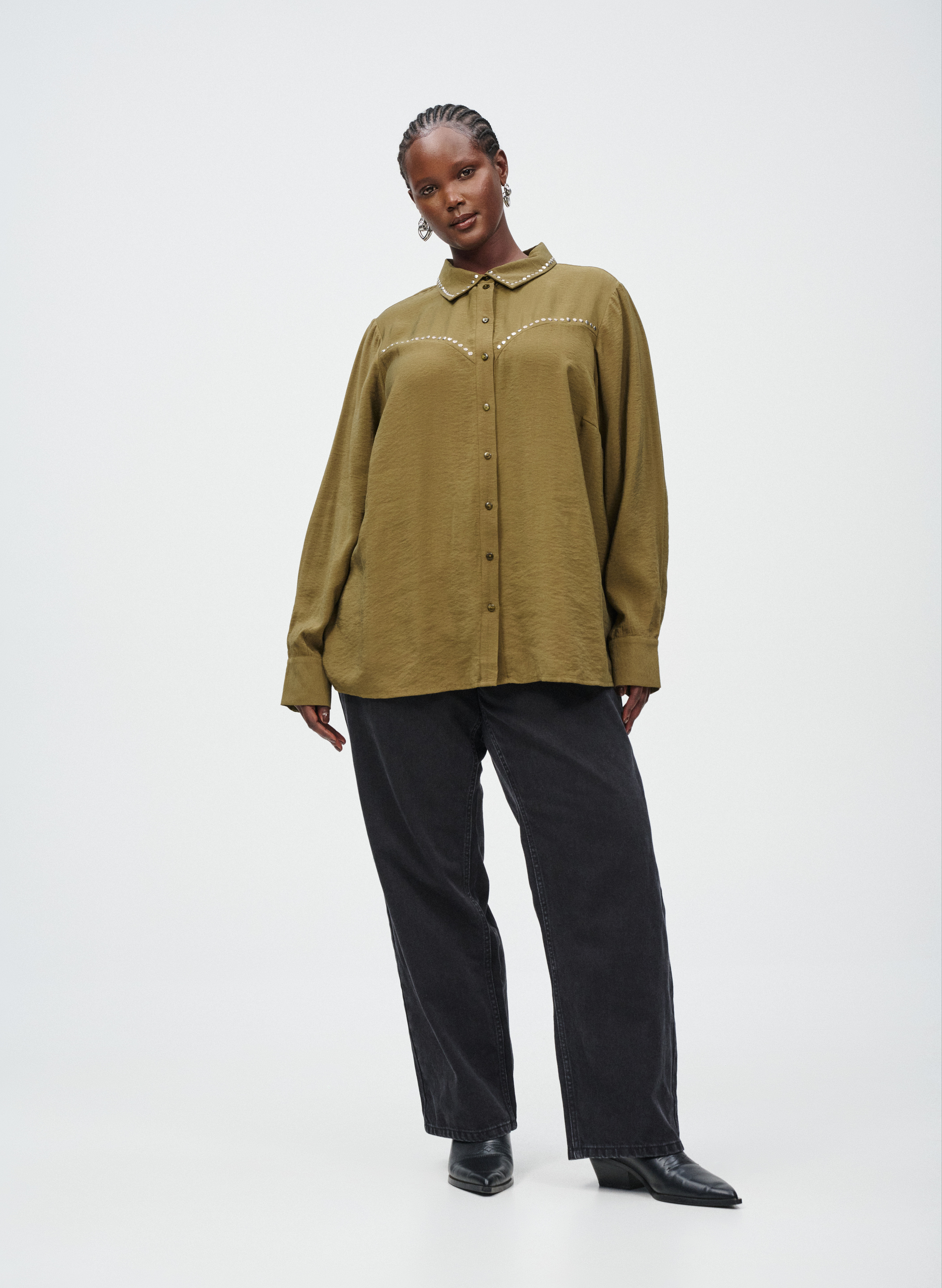 Zizzi Zielona koszula z ćwiekami, , Model