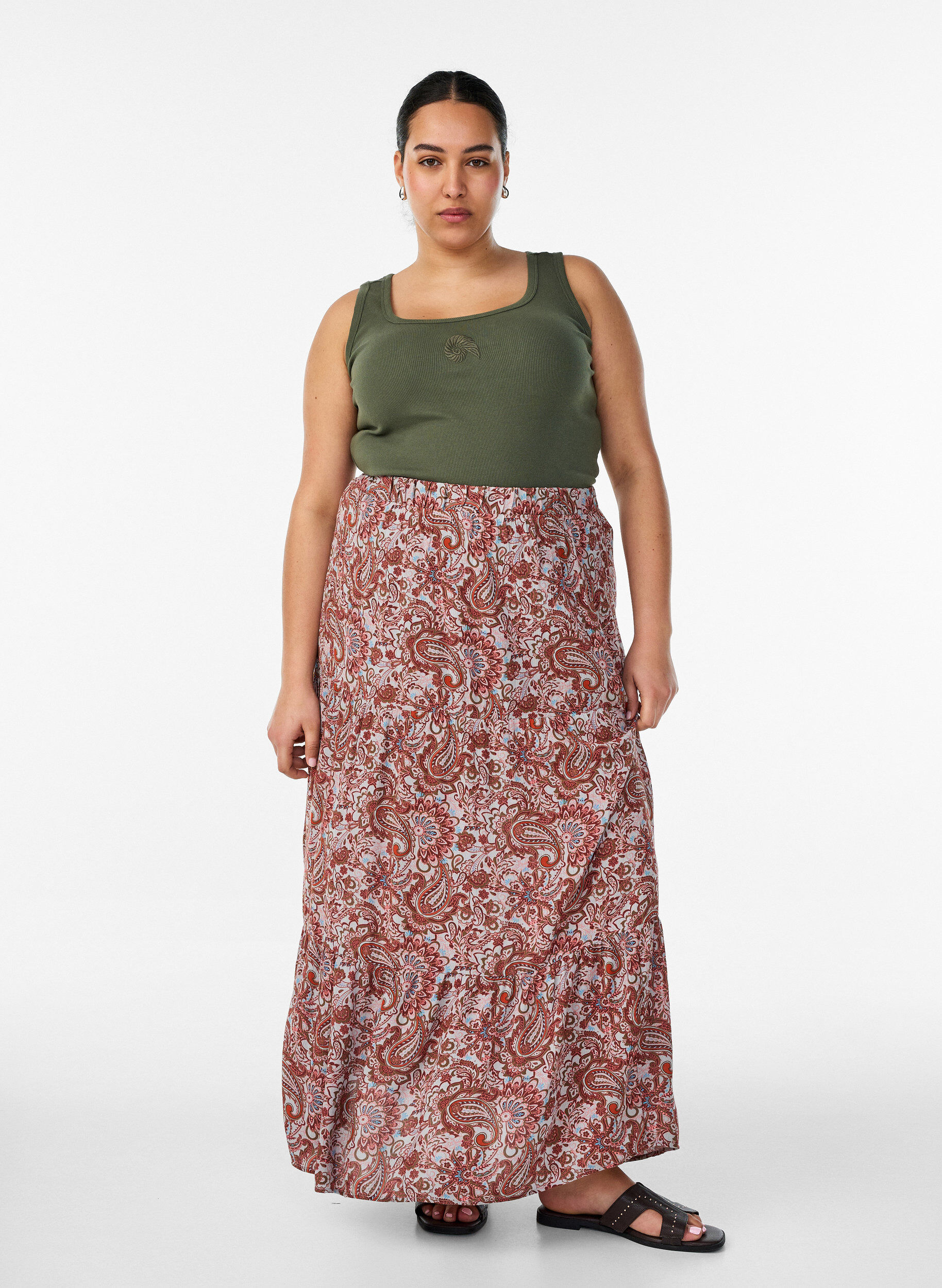 ZizziDopasowany top z motywem, Zielony, Model image number 1