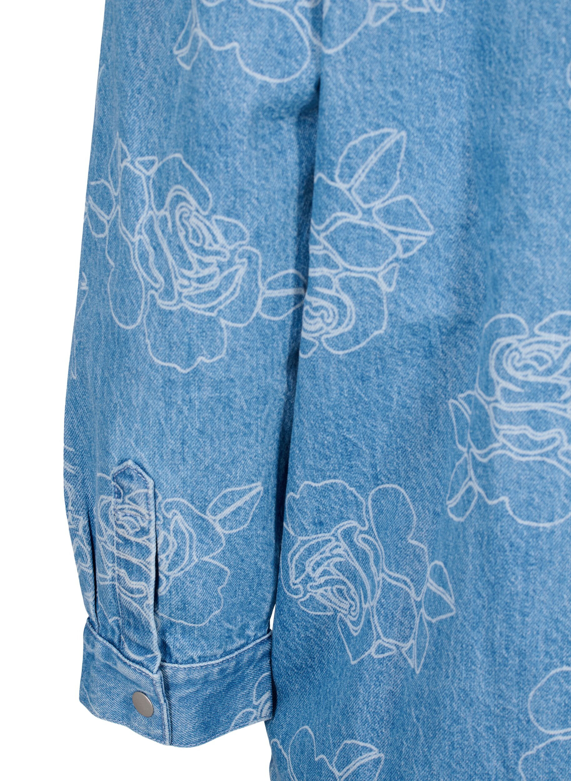 Zizzi Kurtka jeansowa z kwiatami, Light Blue Denim, Packshot image number 4
