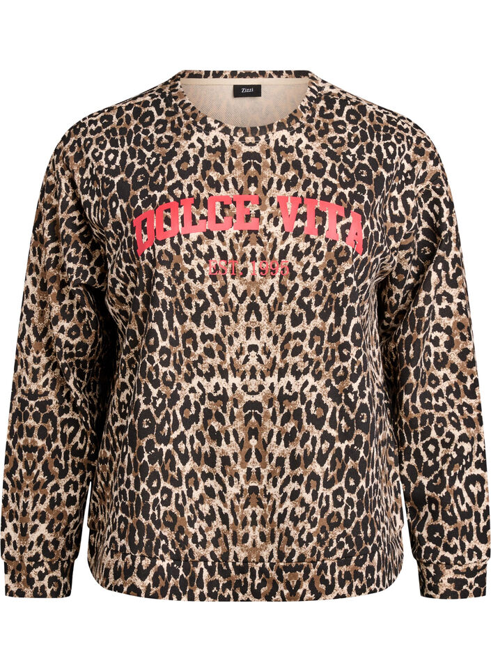Bluza z nadrukiem w stylu leopard oraz z nadrukiem z haslem, Brązowy, Packshot image number 0