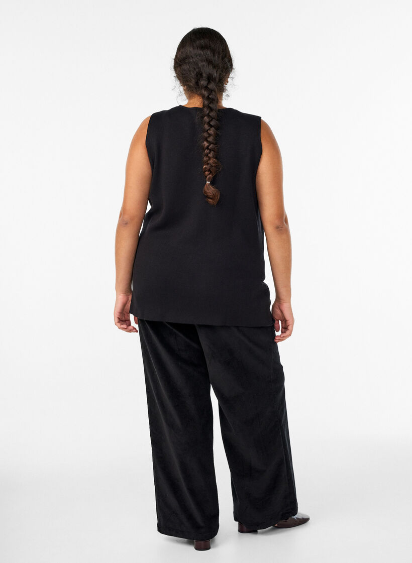 Spodnie z dreszczu z wysokim stanem i szerokimi nogawkami, Czarne, Model