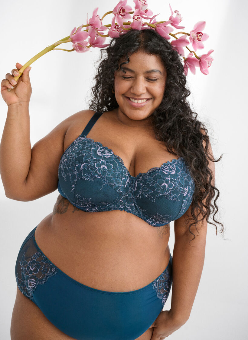 Majtki z mikrofibry o srednim stanie z koronka, Niebieskie, Image image number 0