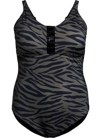 Strój kapielowy ze zwierzecym nadrukiem i sznurkowymi detalami, Zielony, Model