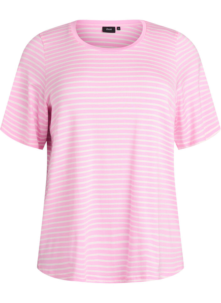 Koszulka z TENCEL&trade; Lyocell i paskami, R&oacute;żowy, Packshot image number 0