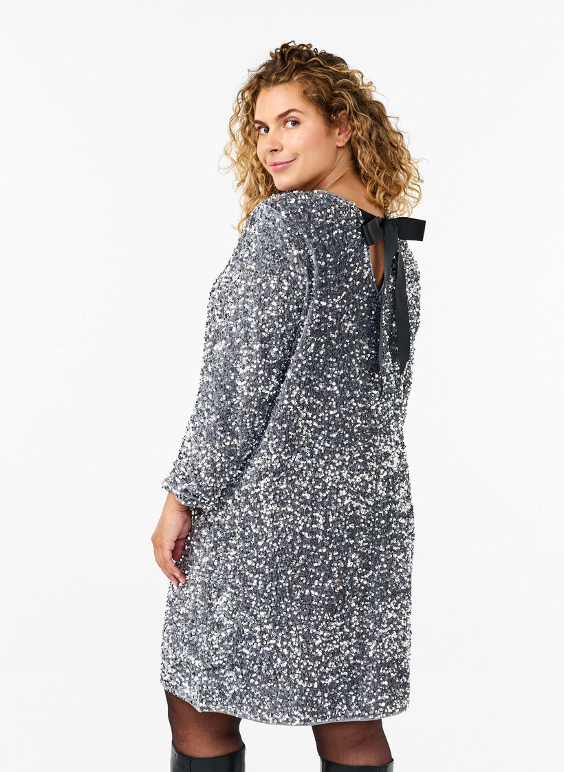 Cekinowa sukienka z kokarda, Silver, Model image number 1