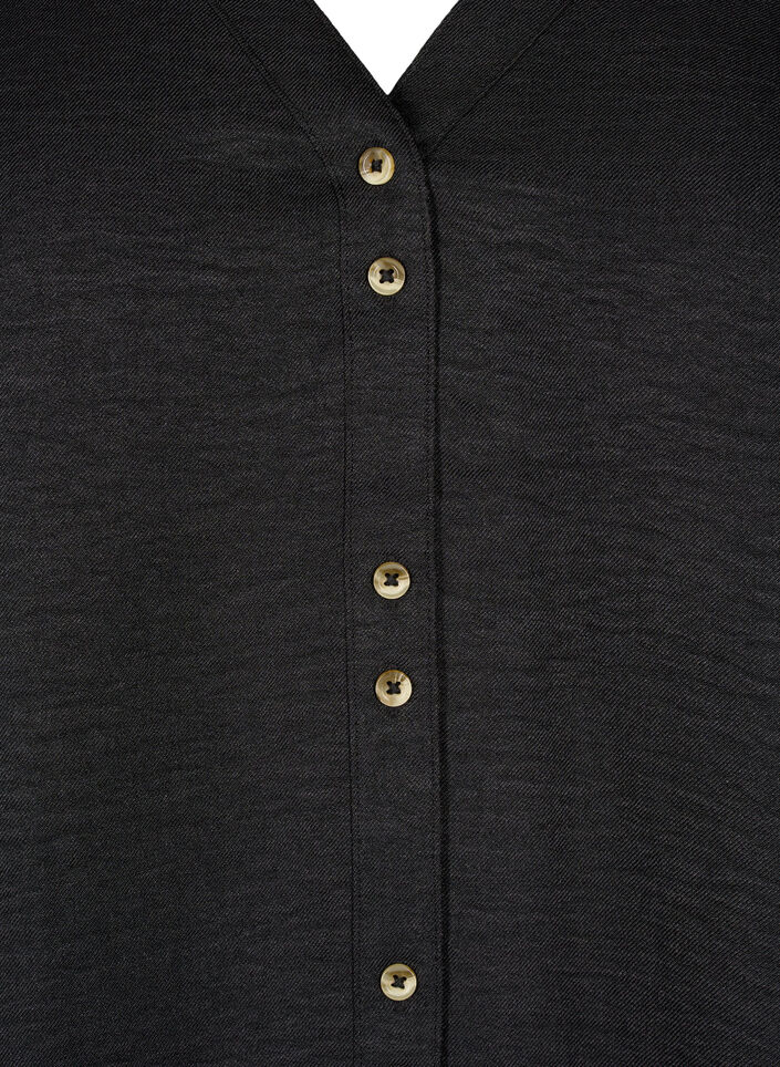 Bluzka koszulowa z dekoltem w szpic i kr&oacute;tkimi rekawami, Czarne, Packshot image number 2