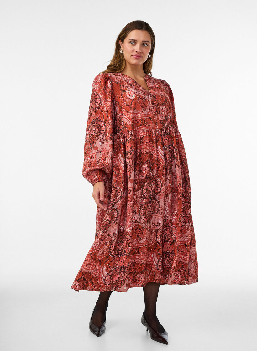 Wiskozowa sukienka midi we wz&oacute;r paisley, Pomarańczowy, Model image number 0
