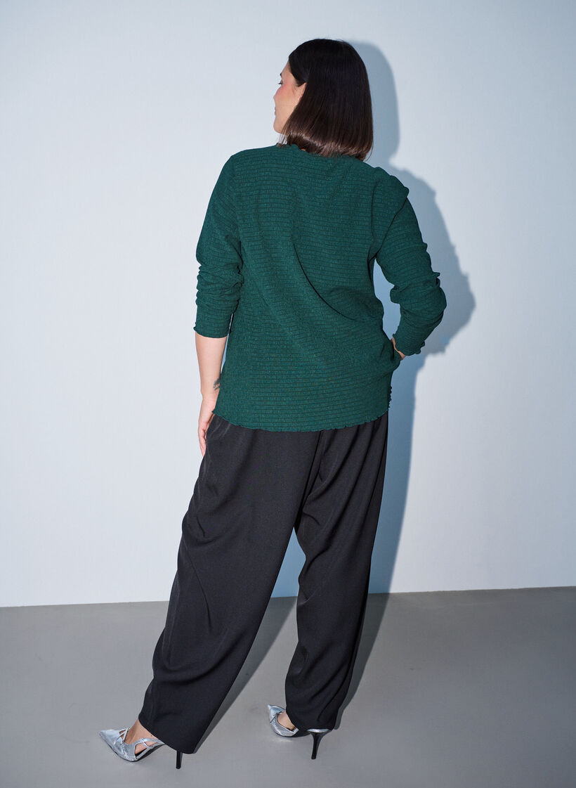 Strukturalna bluzka z falistymi brzegami, Zielony, Model image number 2