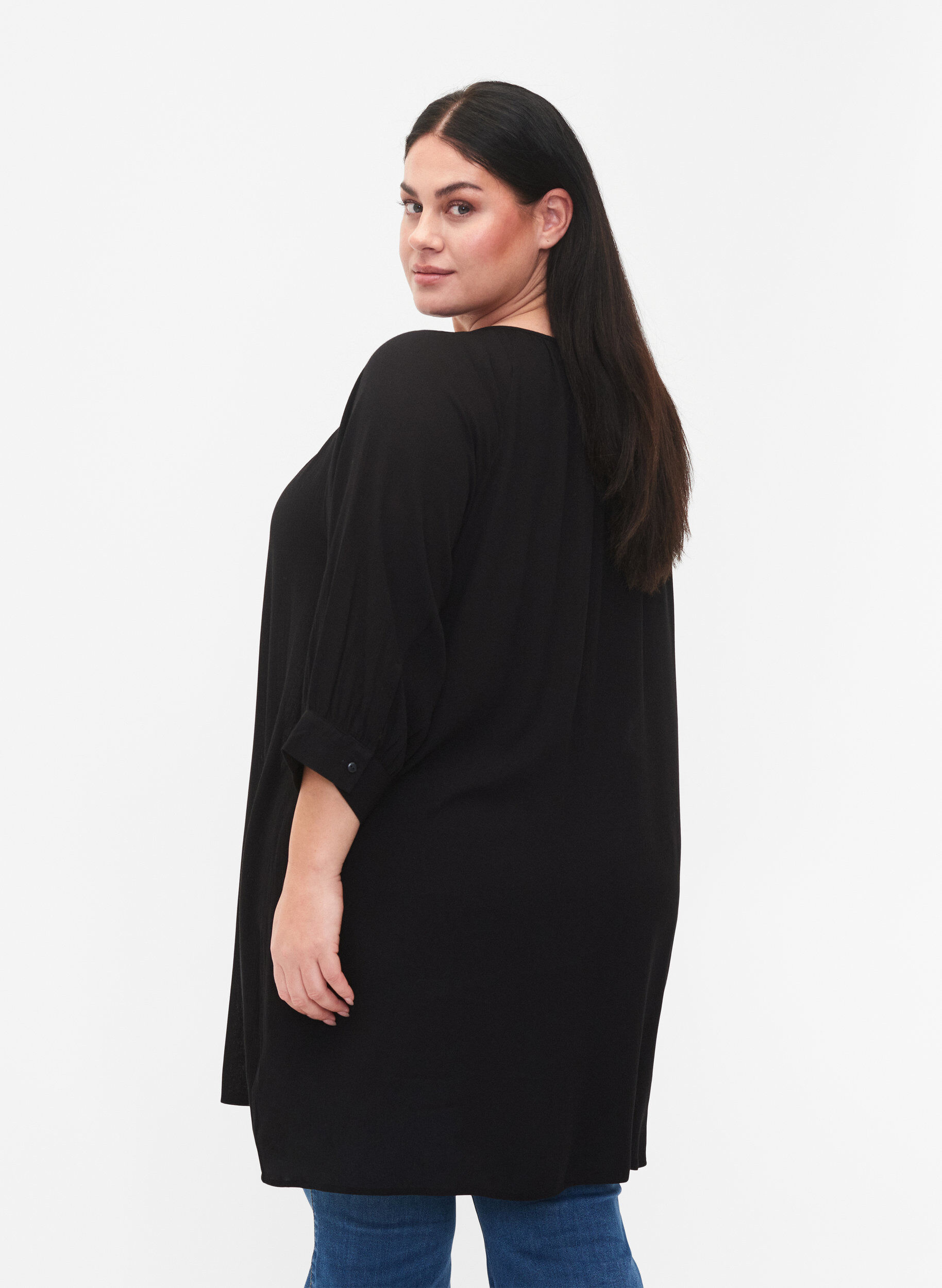 Zizzi Tunika z wiskozy z rekawami 3/4, Czarne, Model image number 2