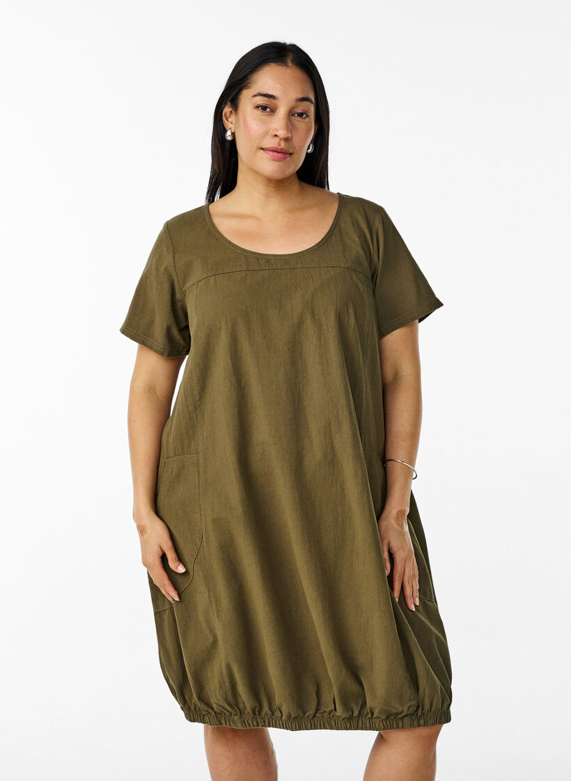 Bawelniana sukienka z kr&oacute;tkim rekawem, Zielony, Model image number 0