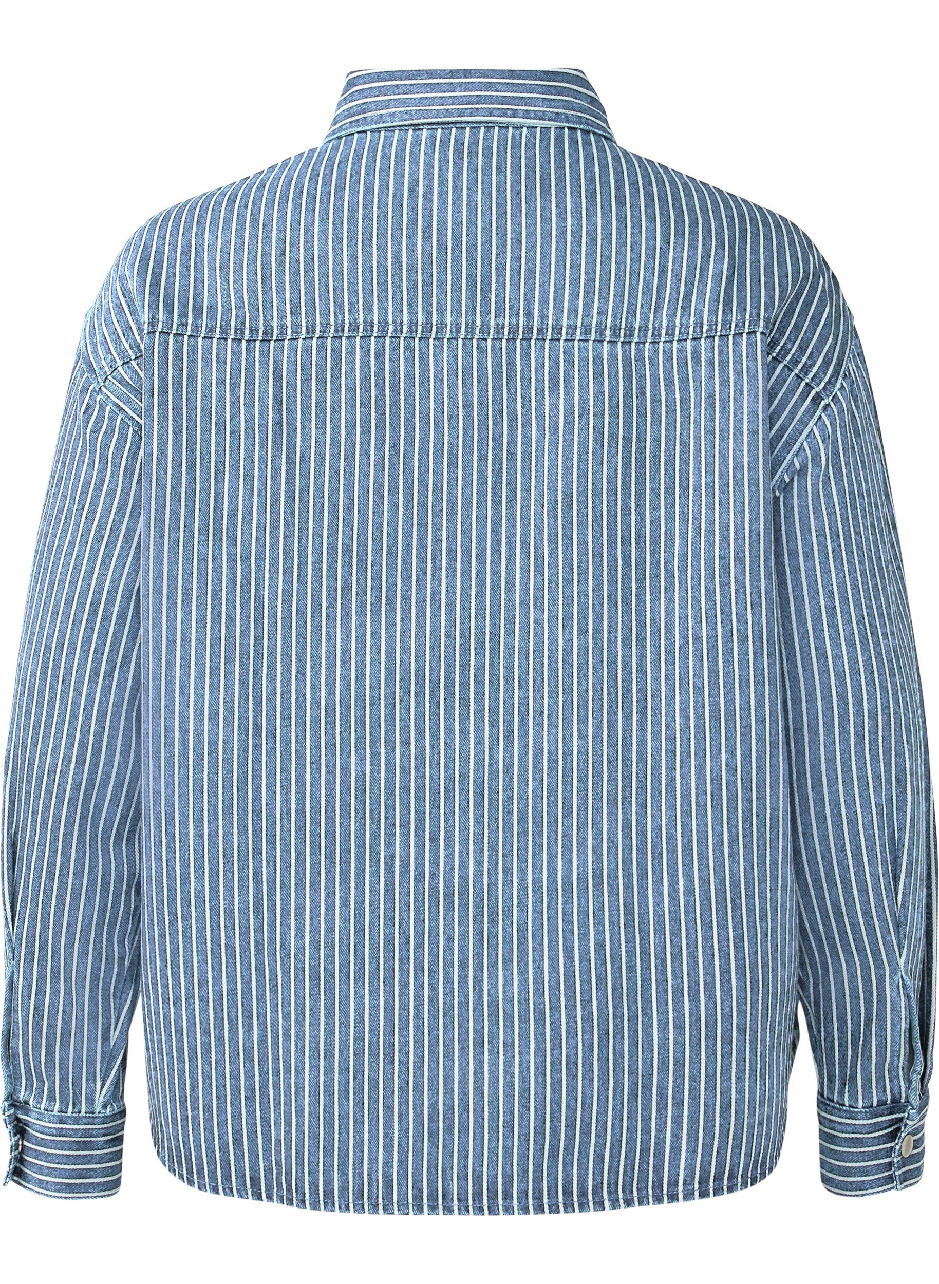 Zizzi Koszula dzinsowa w paski z kieszeniami na piersi, Light B.Denim Stripe, Packshot image number 1