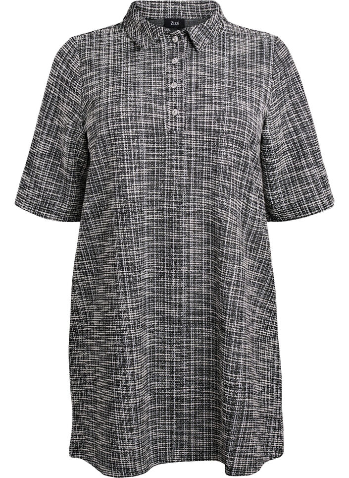 Krótka sukienka wykonana z dzerseju z faktura i graficznym wzorem w krate, Off White Check, Packshot