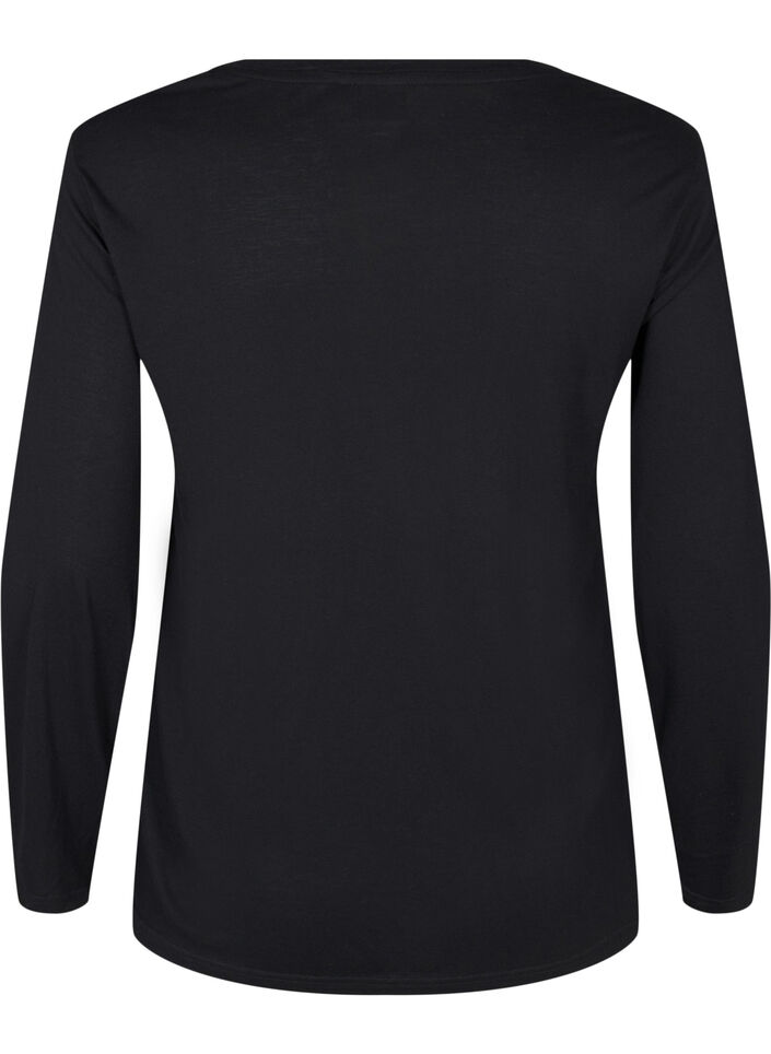 Bluzka z dlugim rekawem z welny i wiskozy, Czarne, Packshot image number 1
