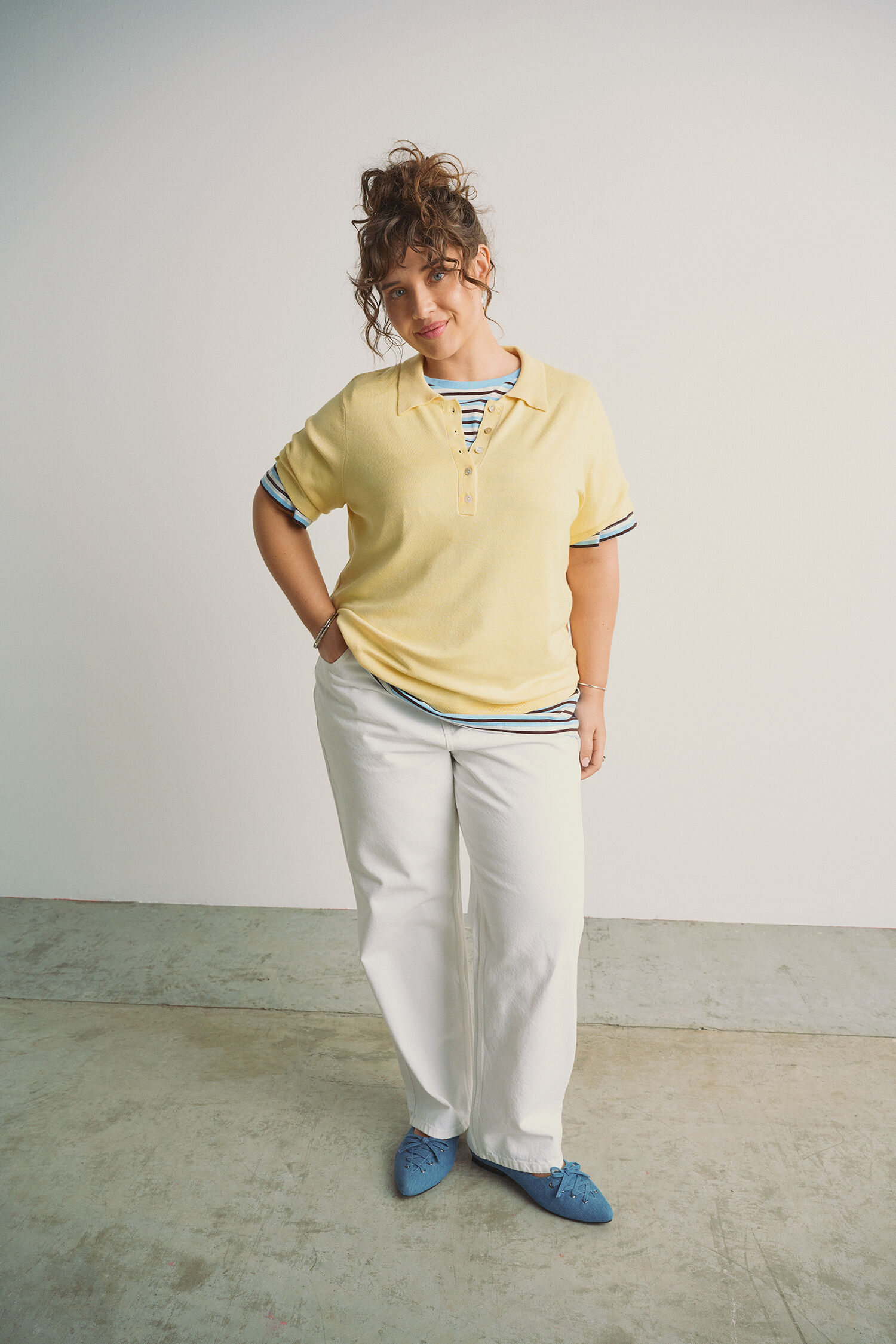 Zizzi Sweter polo w jasnych kolorach, , Model