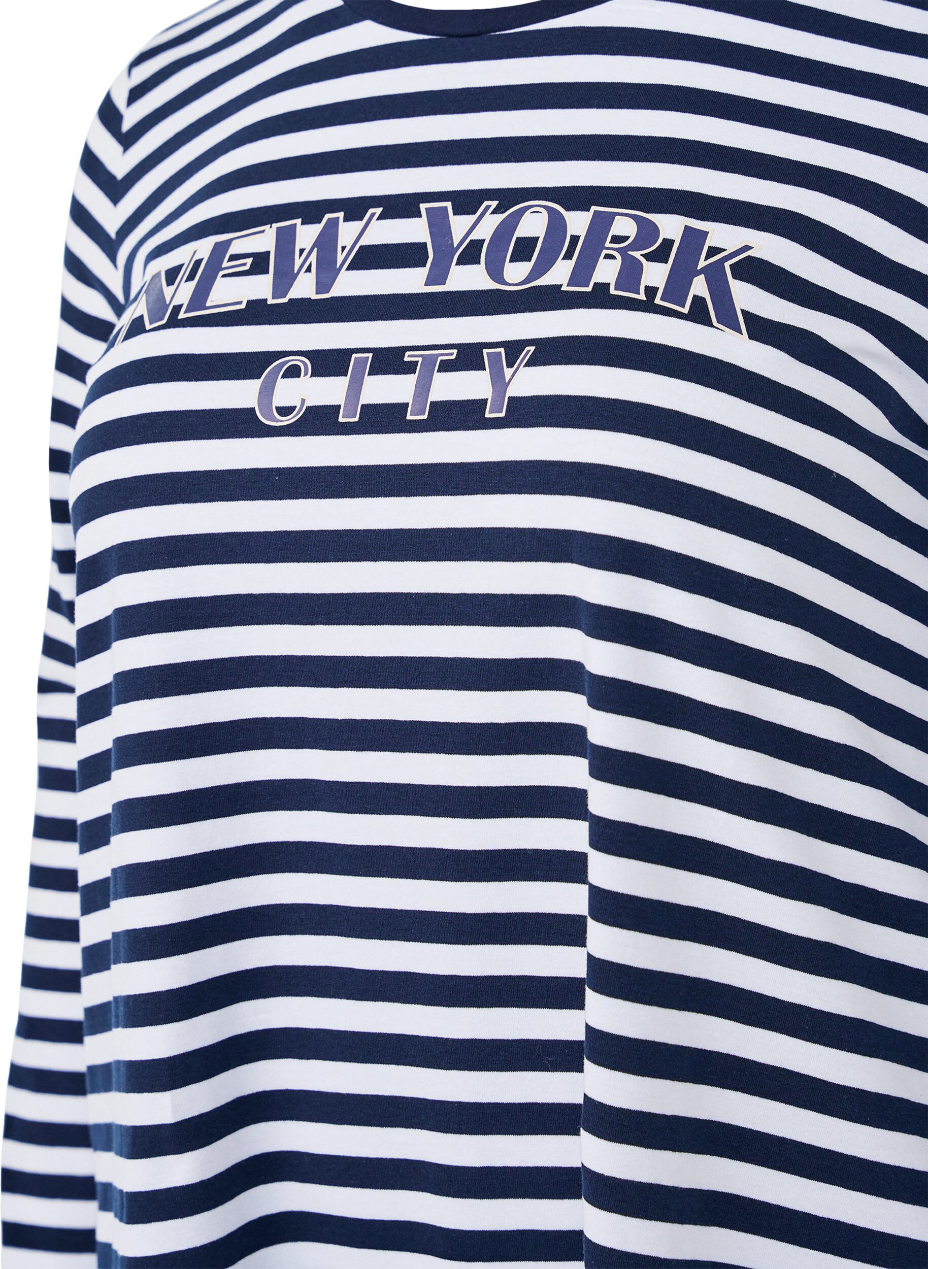 Zizzi Bluzka w paski z motywem, White w.Navy Stripe, Packshot image number 2
