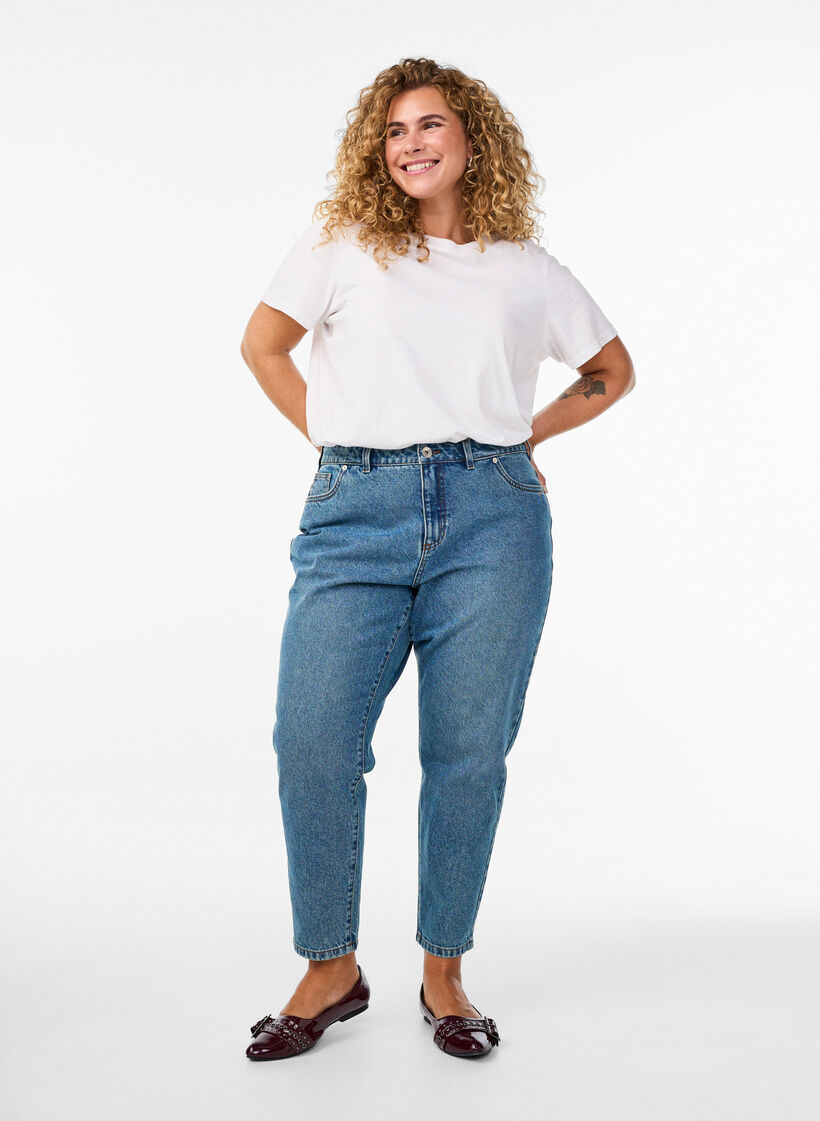 Jeansy Mille typu mom fit z wysokim stanem, Niebieskie, Model image number 0