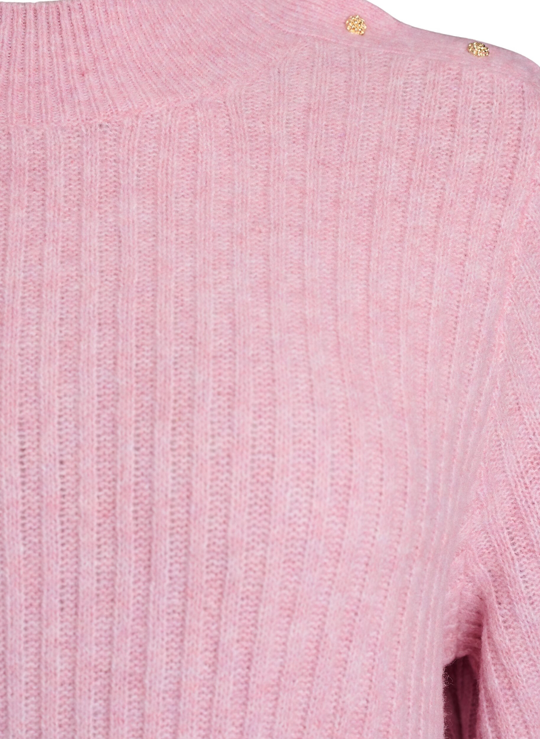 ZizziPrazkowany sweter z bufiastymi rekawami i guzikami, R&oacute;żowy, Packshot image number 2
