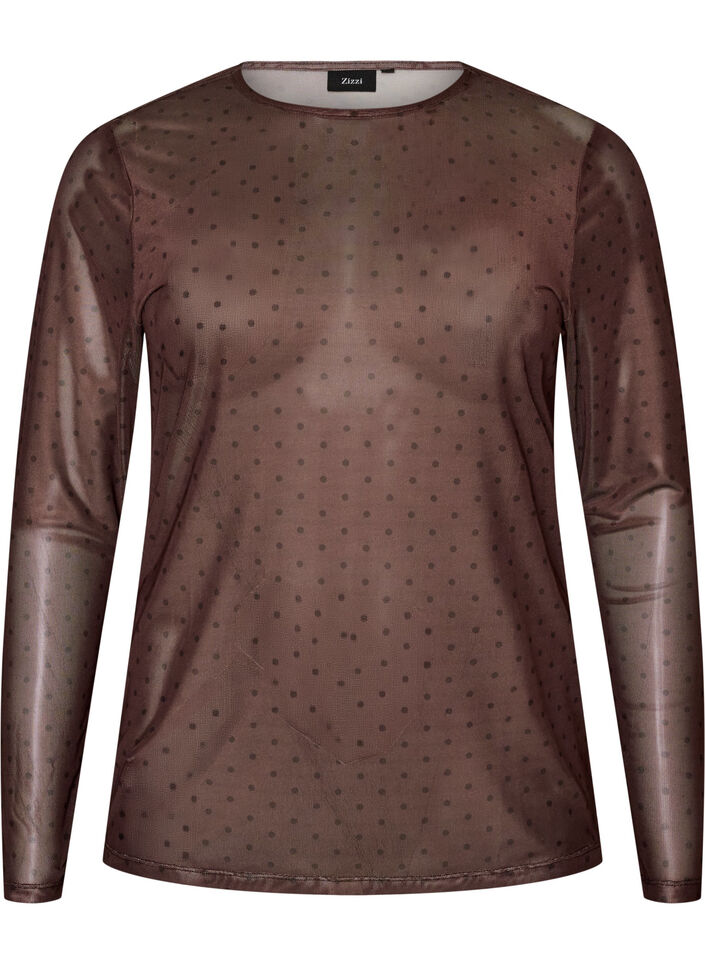 Bluzka siatkowa z nadrukiem, Brązowy, Packshot image number 0