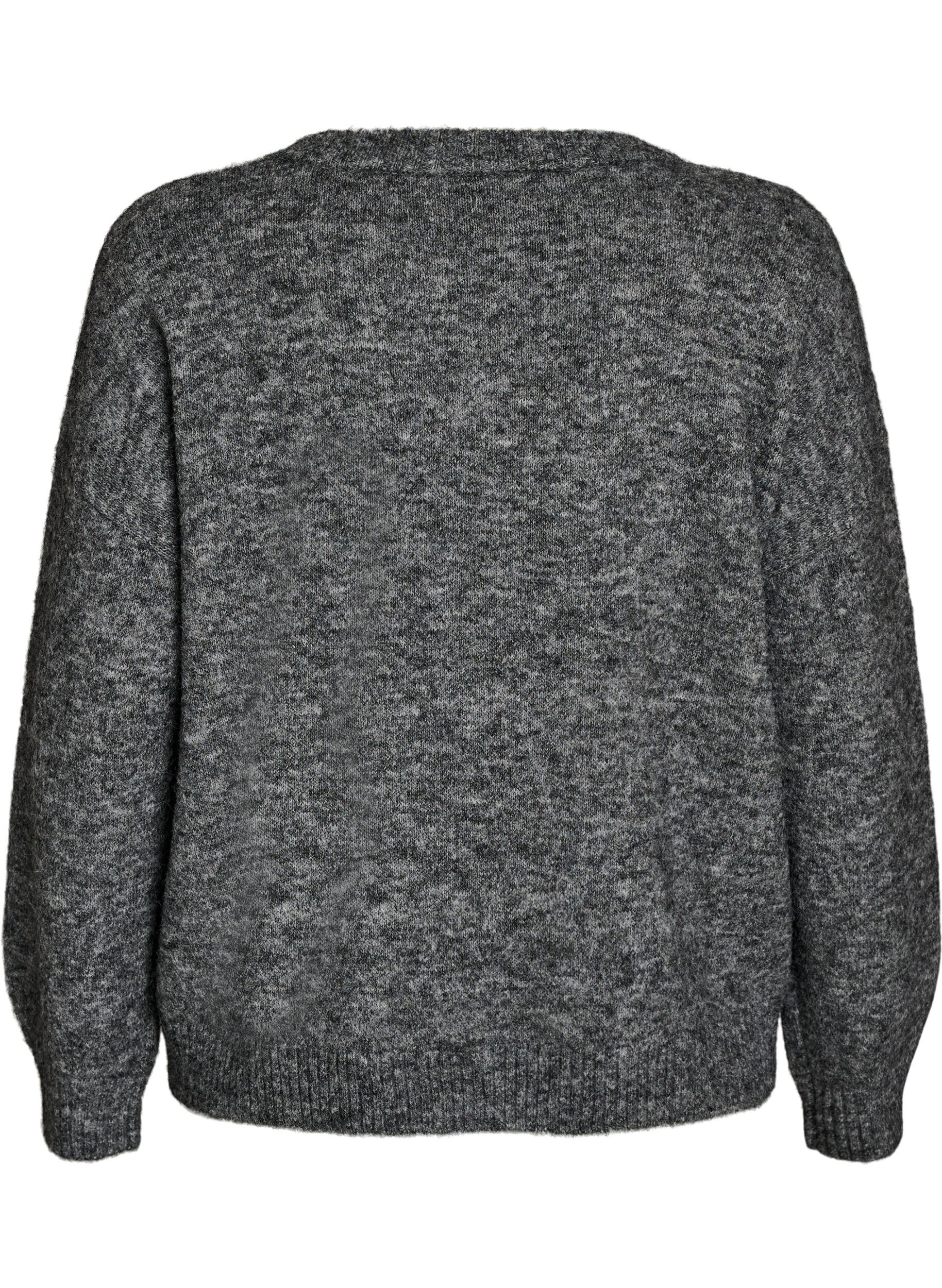 ZizziSweter z aplikacja kwiatowa, Szary, Packshot image number 1