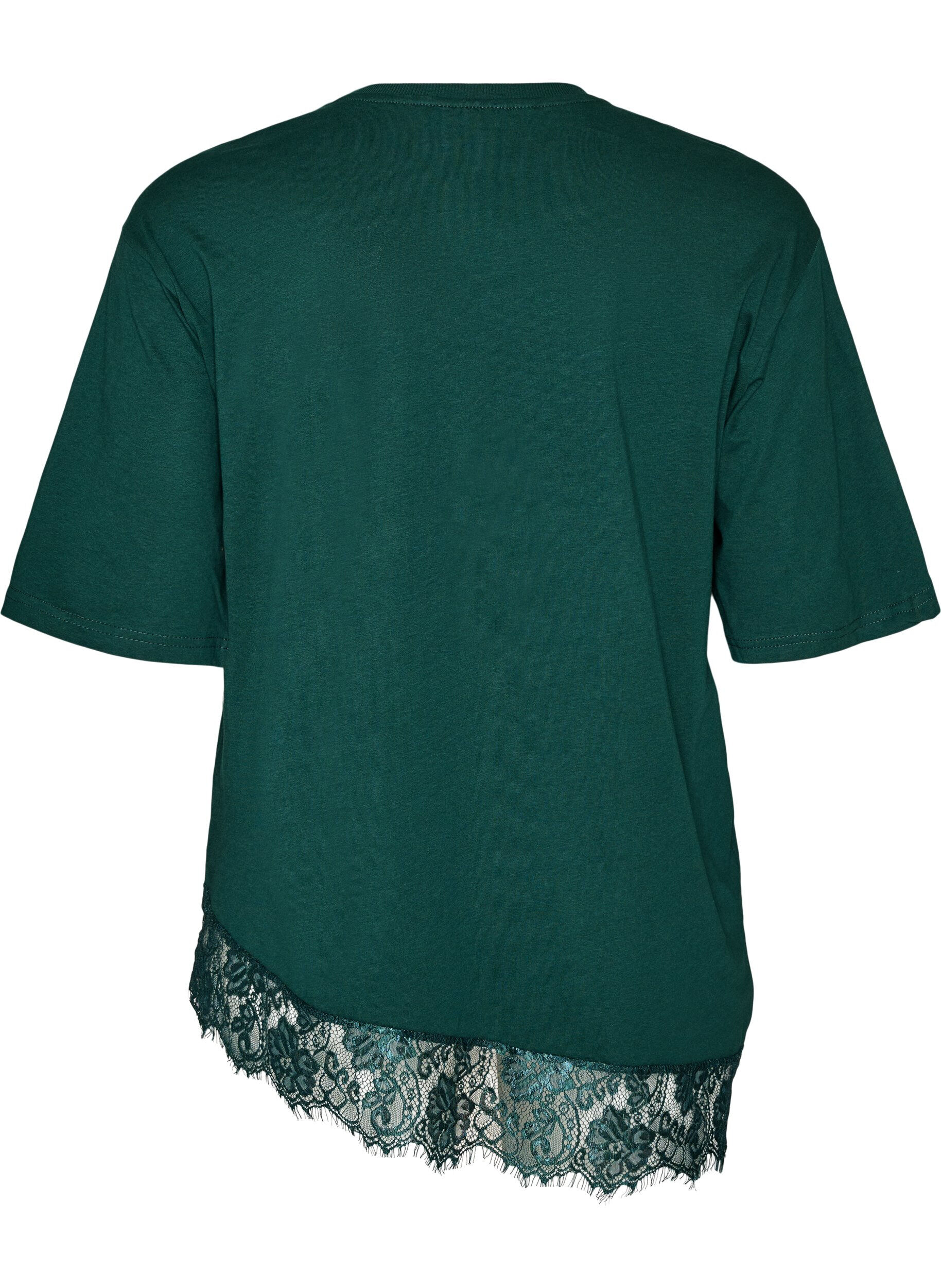 ZizziT-shirt z asymetrycznym koronkowym wykonczeniem, Zielony, Packshot image number 1