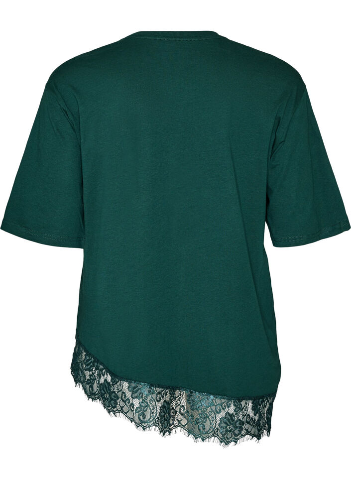 T-shirt z asymetrycznym koronkowym wykonczeniem, Zielony, Packshot image number 1