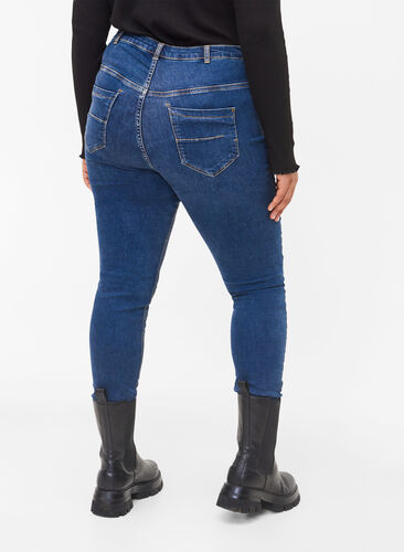 Bardzo obcisle jeansy Amy z wysokim stanem, Blue denim, Model image number 1
