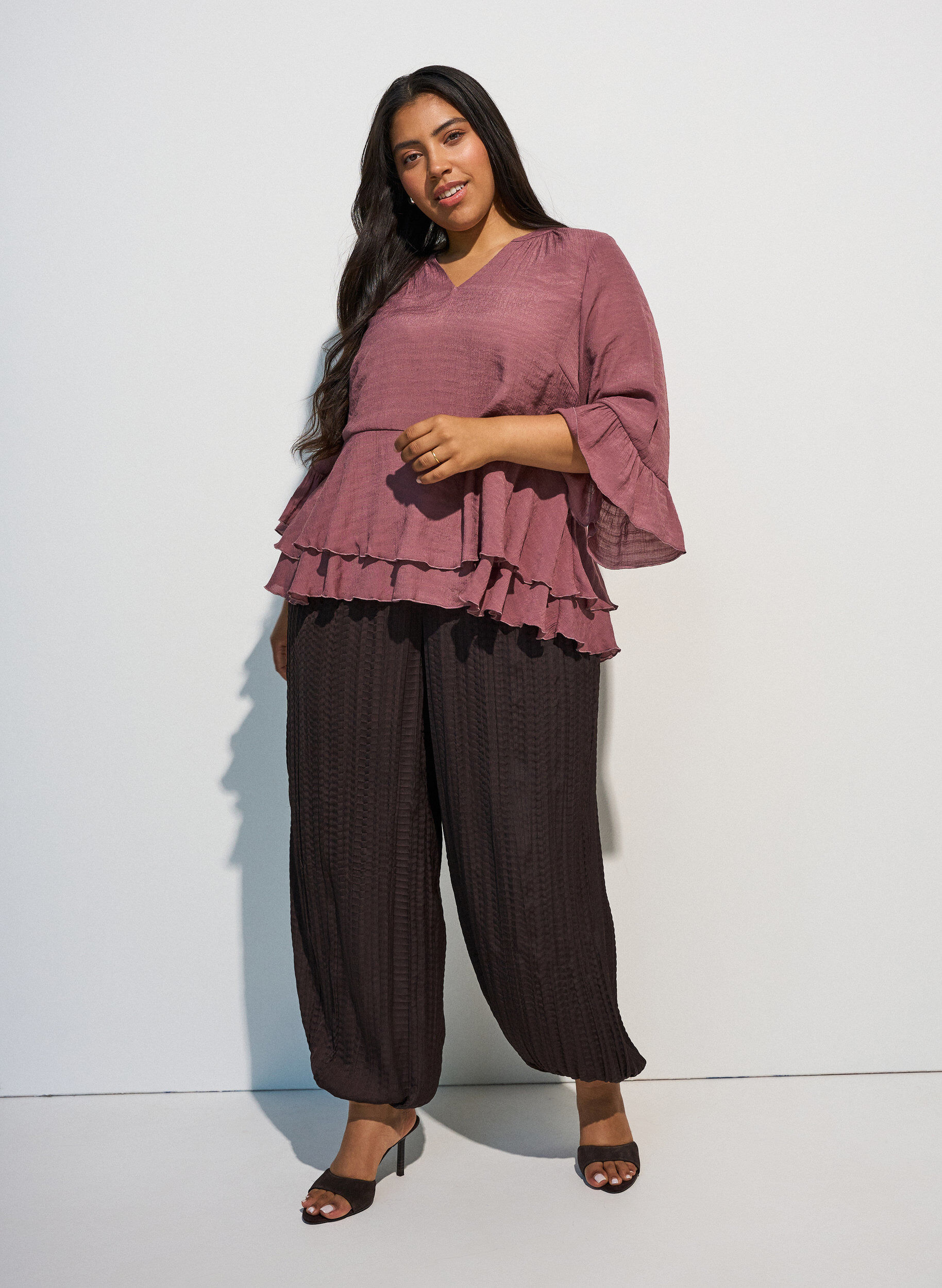 ZizziBluzka z 3/4-sleeves i falbankami, R&oacute;żowy, Model image number 1
