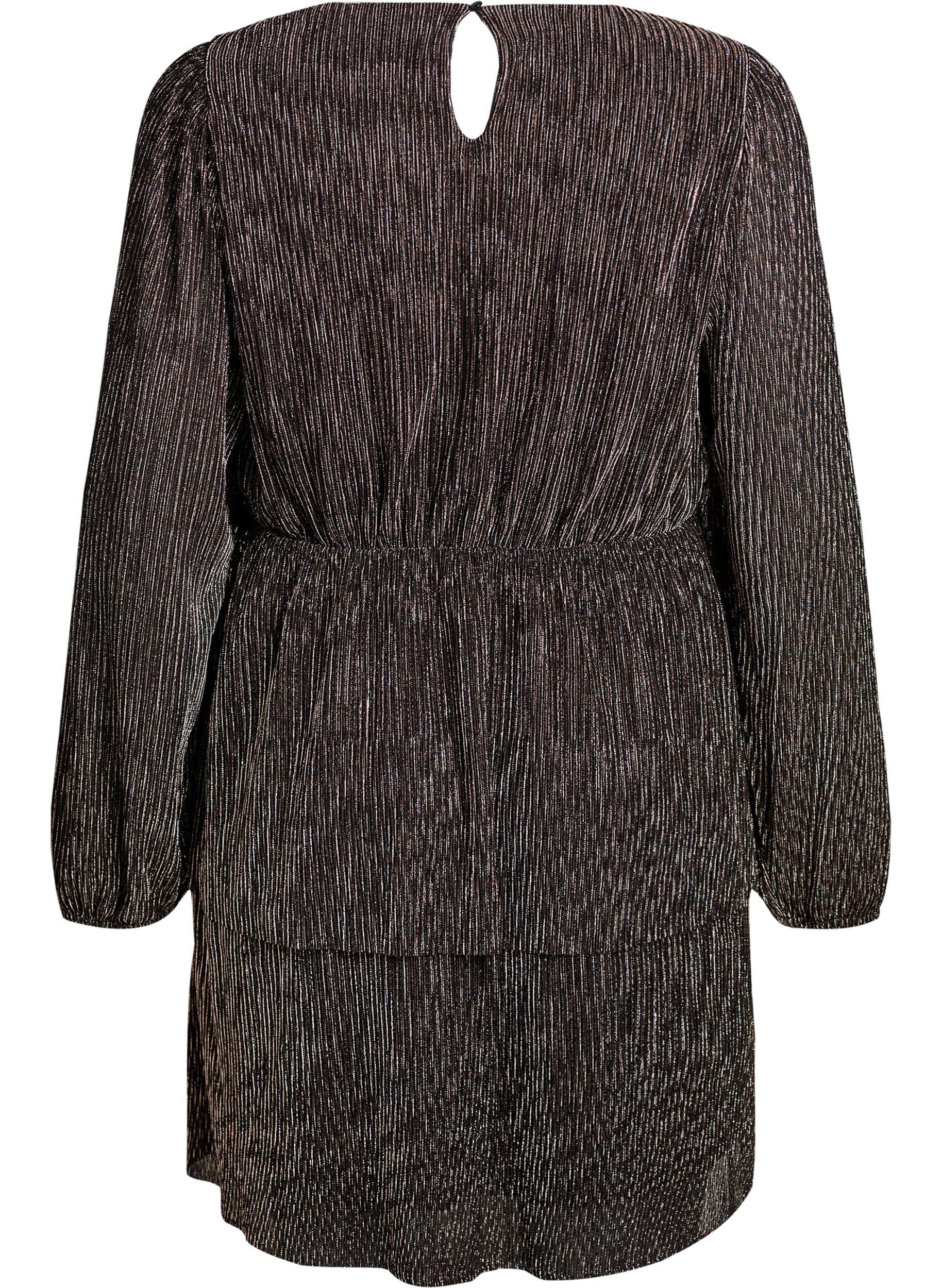 Zizzi Kr&oacute;tka sukienka z cekinowymi paskami i dlugimi rekawami, Czarne, Packshot image number 1