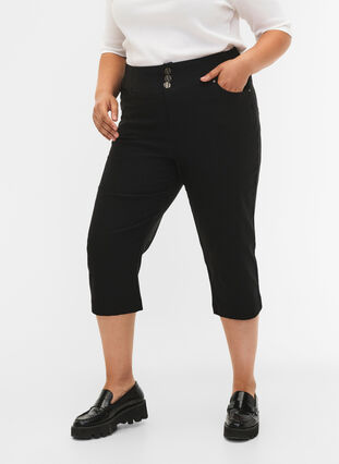 	 Obcisle spodnie capri z wysokim stanem, Black, Model image number 2