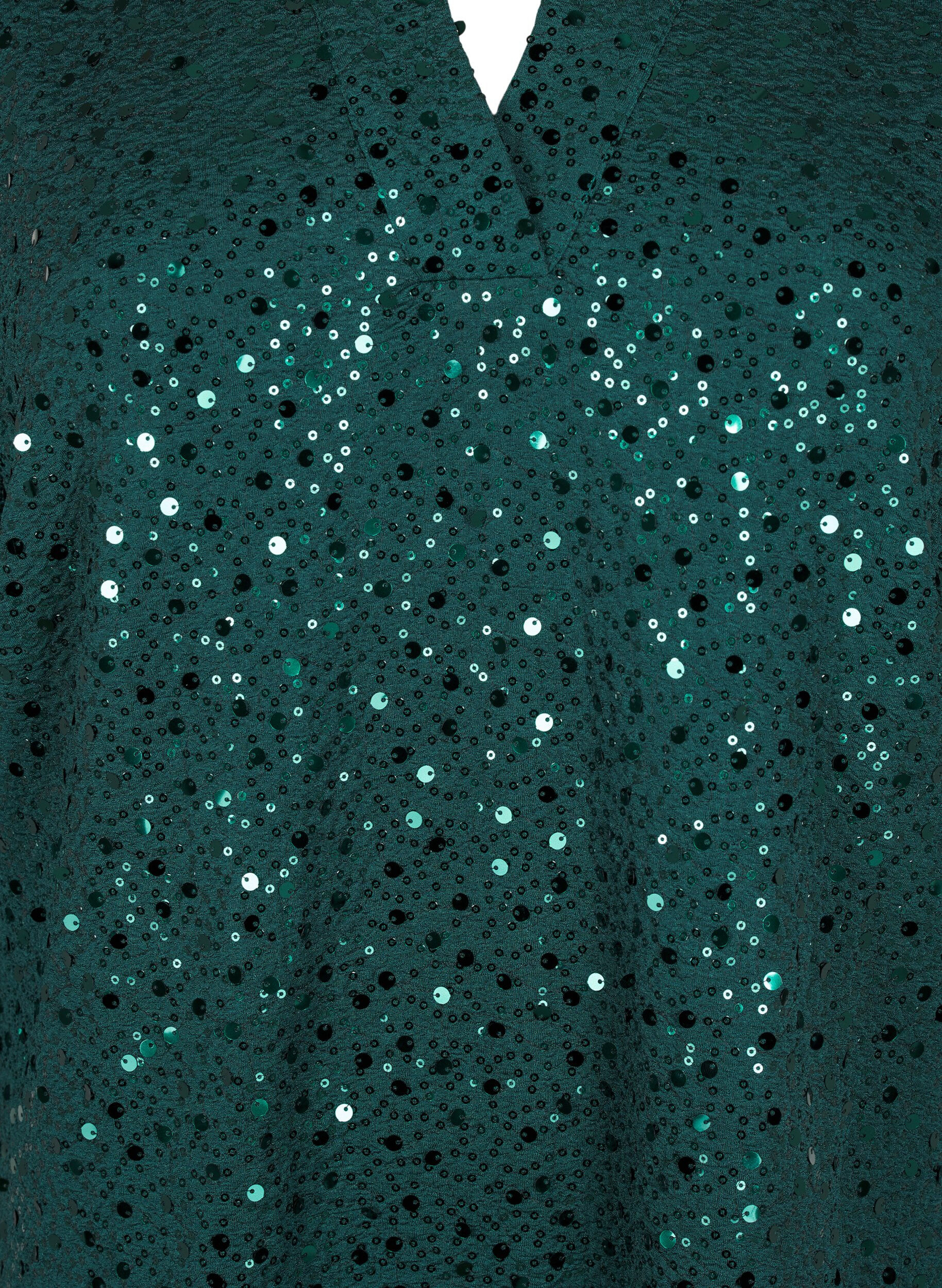 Zizzi Sukienka z cekinami, dekoltem w szpic i rekawami 3/4, Rain Forest, Packshot image number 2