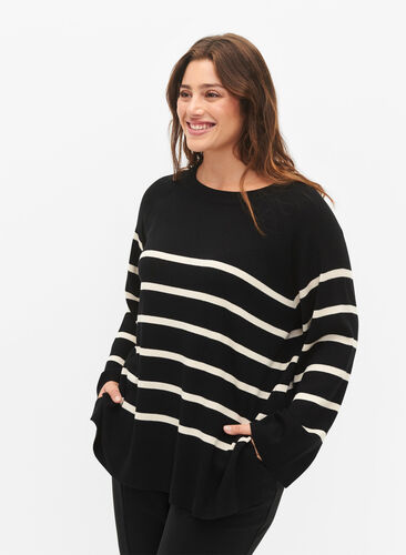 Wiskozowy sweter w paski, Black/Sandshell S., Model image number 0