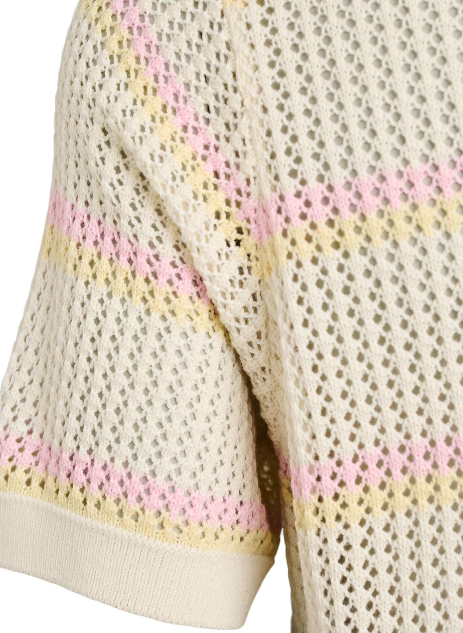 Zizzi Polo dzianinowe z haftami oczka i paskami, Biały, Packshot image number 3