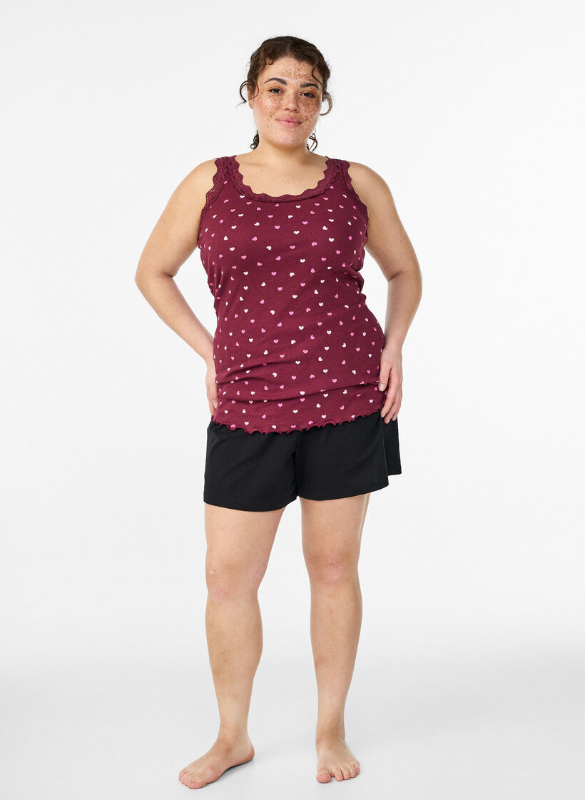 Top z nadrukiem i koronkowym brzegiem, Czerwony, Model image number 1