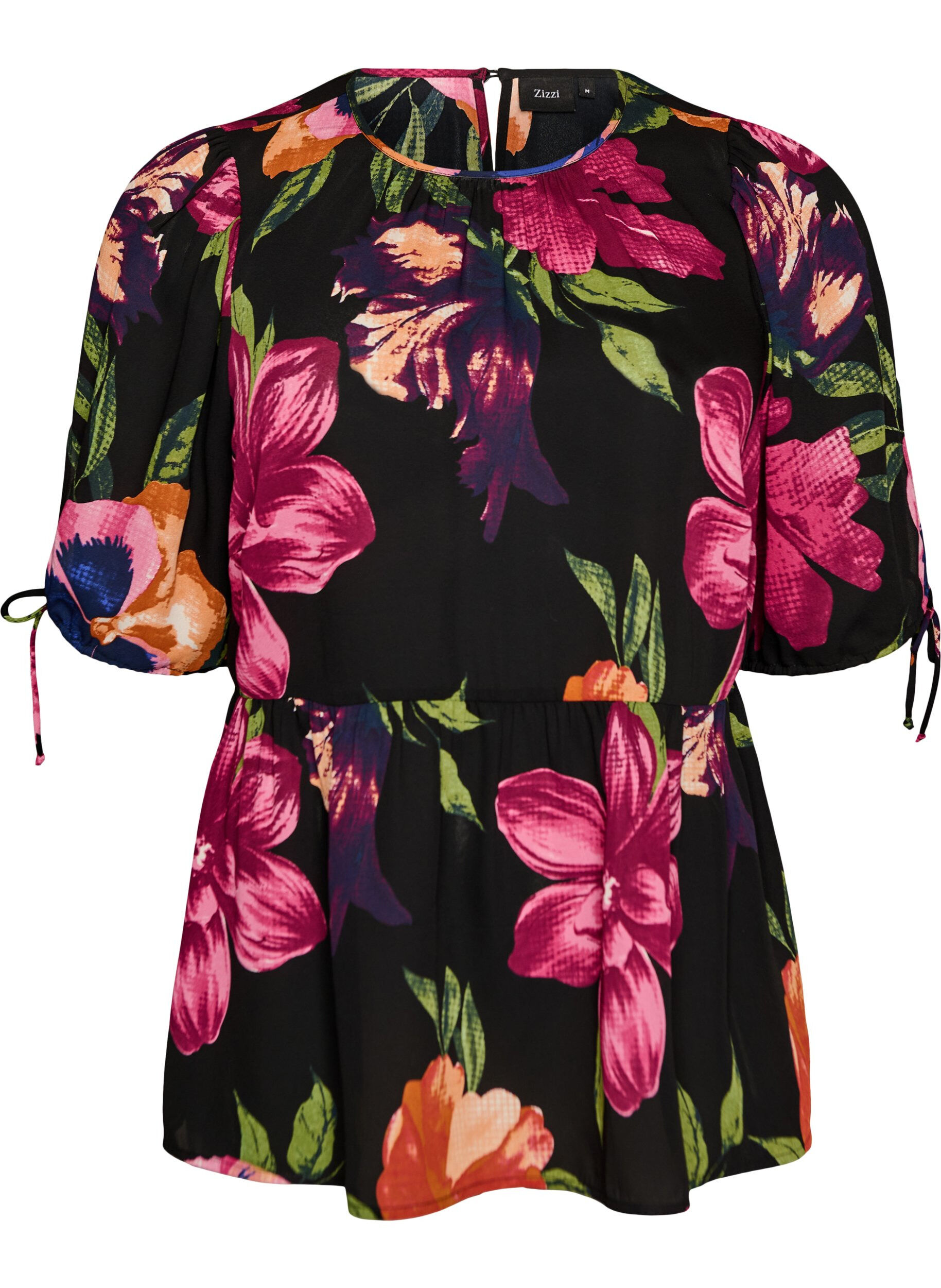 Zizzi Bluzka z kwiatowym nadrukiem i peplum, Czarne, Packshot image number 0