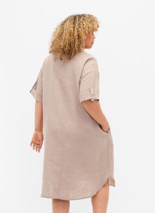 Sukienka z krótkim rekawem, wykonana w 100 % z lnu, Sand, Model image number 1